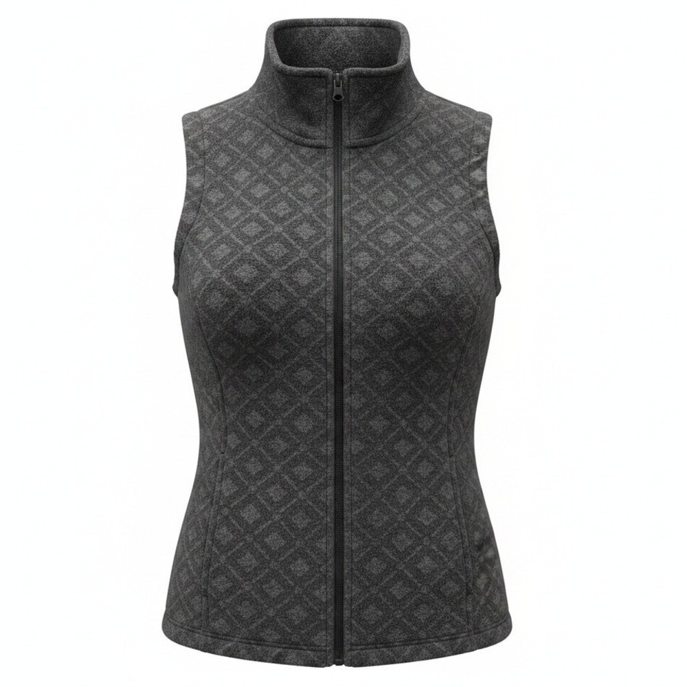Laura Scott Size M Gray Fleece Vest Diamond Quilted Zip Up Mock Neck Gorpcore